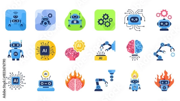 Obraz Collection of AI and Robotics Icons for Technology Concepts.