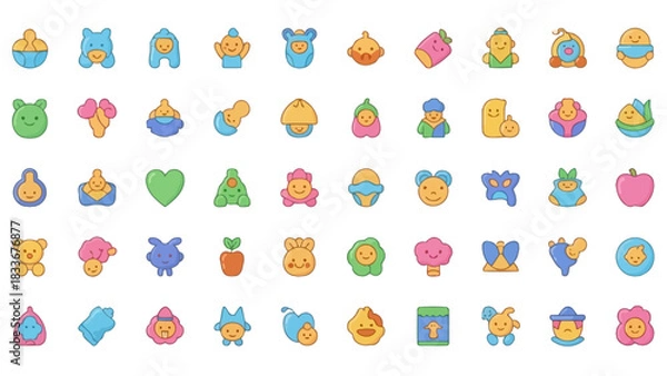 Obraz Collection of Adorable Cartoon Character Icons for Digital Design.