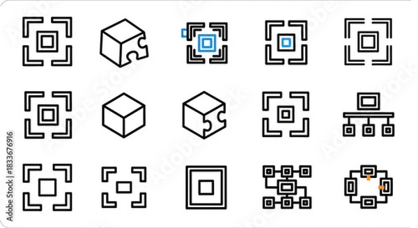 Obraz Collection of Abstract Geometric Shapes and Network Icons for Design.