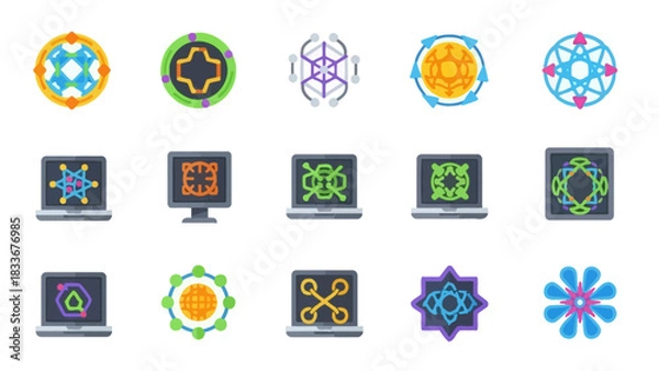 Obraz Collection of Abstract Geometric Designs and Technology Icons.