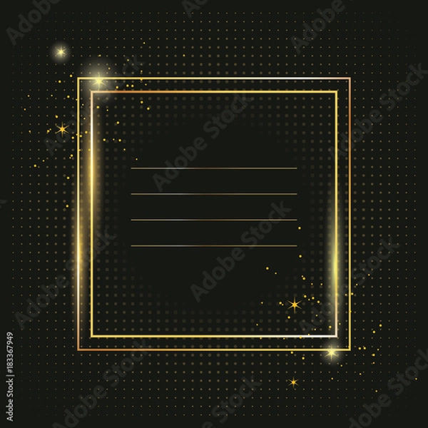 Fototapeta Thin golden frame with gold dust and lights effects.