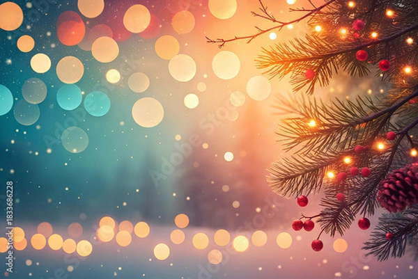 Obraz Magical Christmas background with lights and pine
