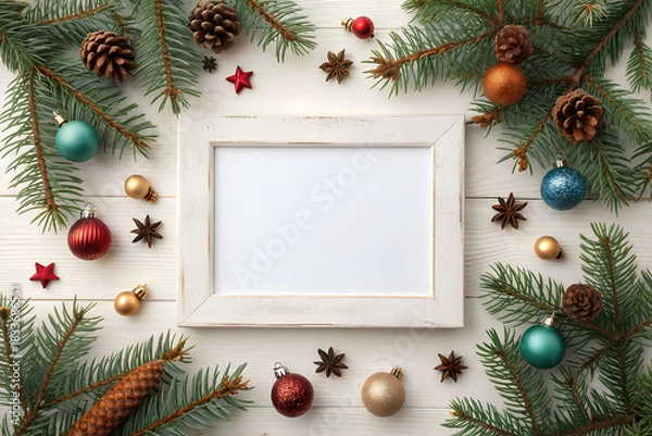 Obraz Christmas frame mockup with festive decorations
