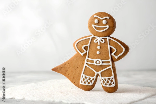 Obraz Funny superhero gingerbread cookie with icing cape
