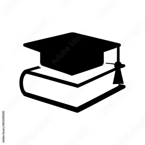 Obraz Academic success symbol: graduation cap resting on a book Vector, illustration