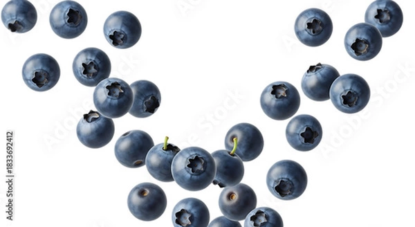 Obraz Fresh blueberries falling isolated on transparent background