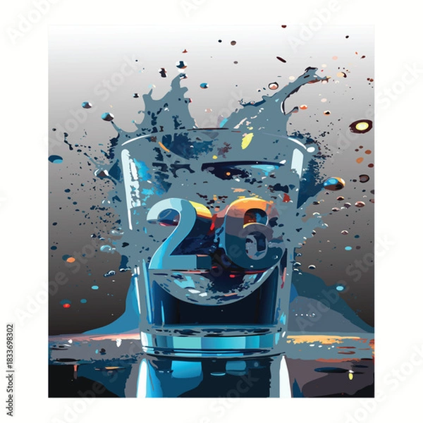 Obraz 
Dynamic Abstract Water Splash Art with 3D Number 26 in Glass