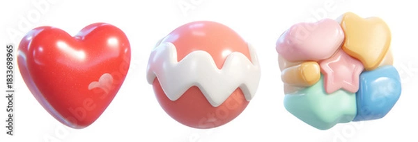 Fototapeta Soft and Sweet Romantic Illustrations of Colorful Heart-Shaped Elements