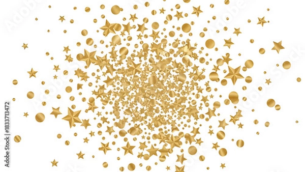 Obraz A scattering of golden stars and circles, creating a festive and celebratory effect on a white background.