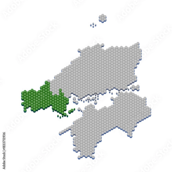 Fototapeta ハニカム構造状の山口県の地図