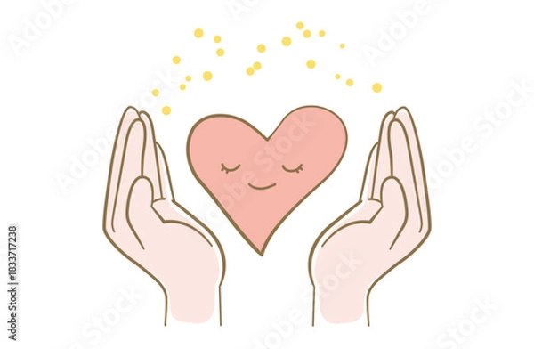 Obraz 両手でハートを包み込んでいるイメージの線画イラスト