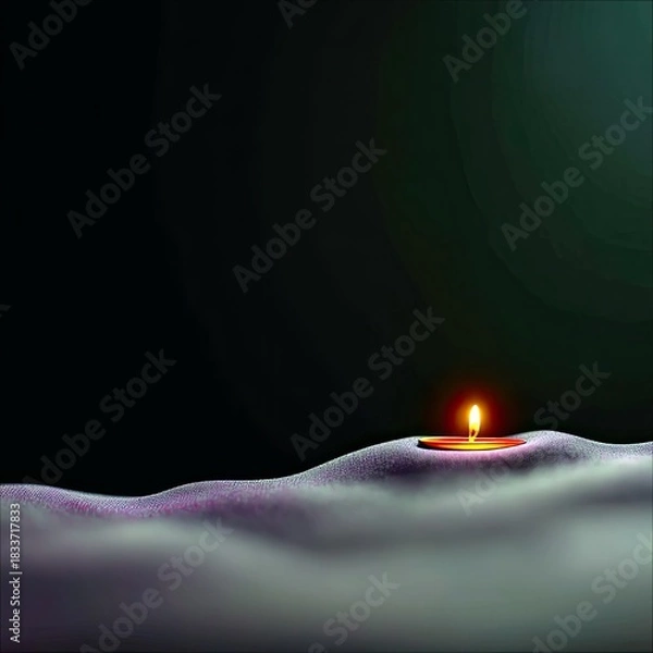 Fototapeta A single candle burns brightly on a textured surface against a dark background, creating a sense of peace and tranquility.
