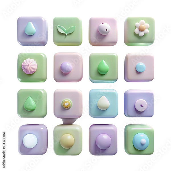 Obraz Pastel Rounded 3D Interface Buttons Icon Set