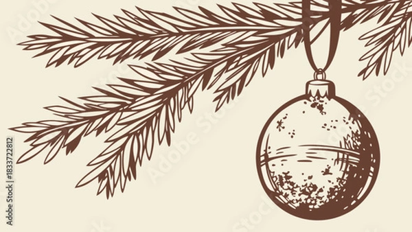 Fototapeta Christmas ornament hanging on pine tree branch holiday season festive decoration vintage style design art