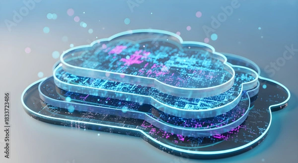 Obraz Futuristic 3D cloud computing concept with glowing digital data layers