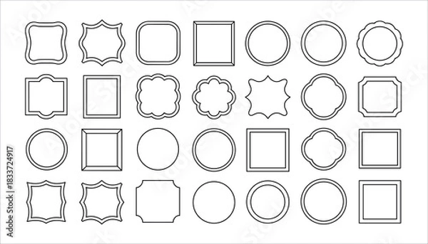Obraz Collection of black outline decorative frames and borders on white background shape
