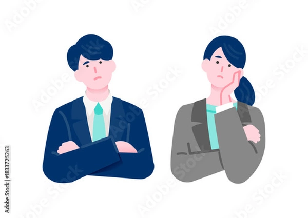Obraz 困り顔の男女ビジネスパーソンのイラスト