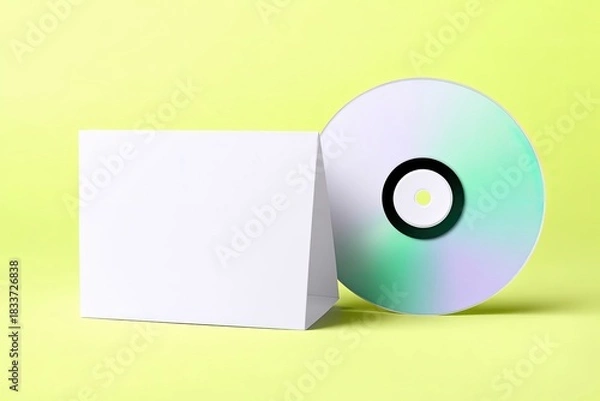 Fototapeta A CD and its case are displayed against a bright yellow background, creating a clean and modern composition.