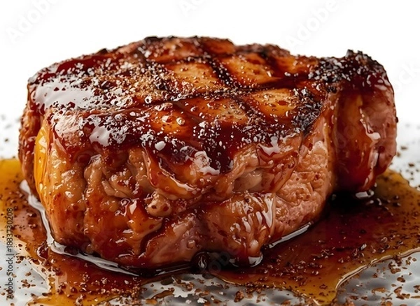 Obraz Premium Tomahawk Steak with Rich Glaze on Transparent Background – 45° Angle, High-Realism Food Photography