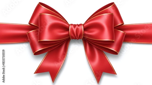 Fototapeta Large red Christmas ribbon bow isolated soft satin texture