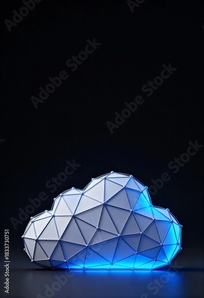 Fototapeta Stylized 3D Render of Clean Geometric Cloud Shape with Interconnected Nodes and Blue Glowing Light