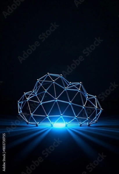 Fototapeta Abstract 3D Render of Stylized Cloud Shape Made of Interconnected Geometric Nodes with Glowing Elements