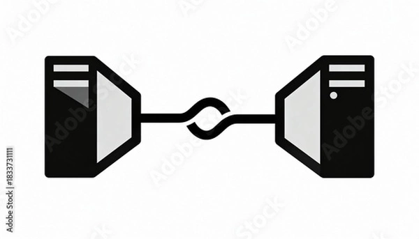Fototapeta Geometric Icon Illustration of Two Clean Systems Connected with a Curved Line Representing Interaction and Collaboration