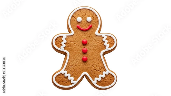 Fototapeta Gingerbread man cookie with icing details warm baked texture