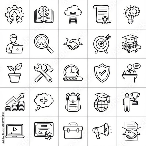 Obraz Collection of hand drawn icons representing business education and success concepts