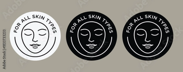 Fototapeta For all skin types icon set, stylized circular skincare symbols for cosmetic packaging, dermatology branding, and wellness design themes