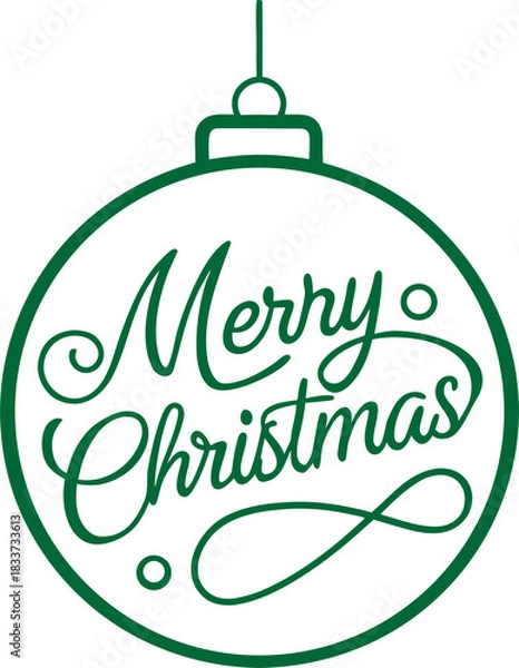 Fototapeta “Simple elegant Christmas ball ornament outline in red, hanging from a thin line, center-aligned ‘Merry Christmas’ lettering in script and sans-serif mix, minimal shadow, white background, luxury clea