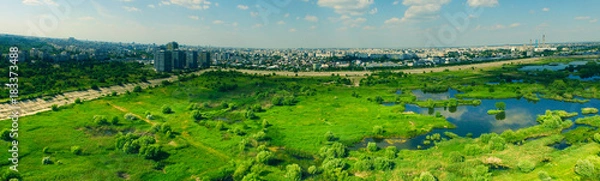 Obraz Vacaresti Natural Delta Bucharest City Drone Panorama