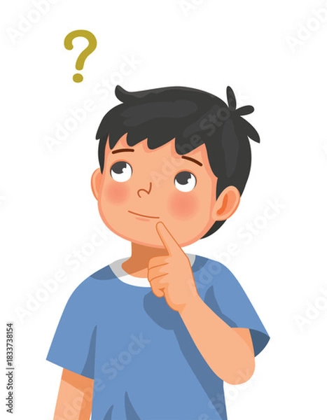Fototapeta Little boy thinking confused with question mark