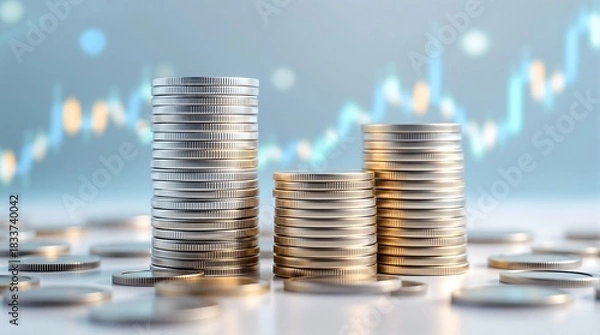 Obraz Understanding financial growth strategies and investment planning with stacked coins and stock chart
