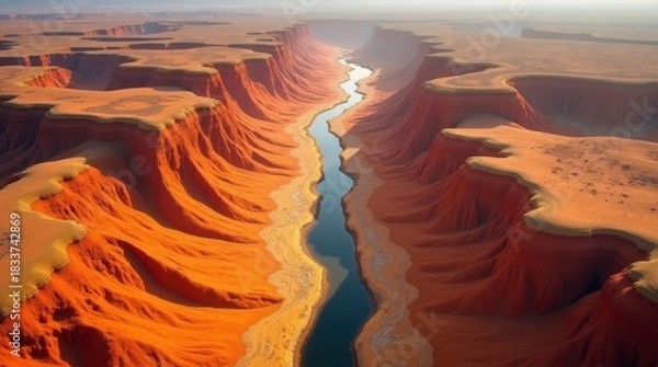 Obraz Aerial view of a vast desert canyon with a winding river below