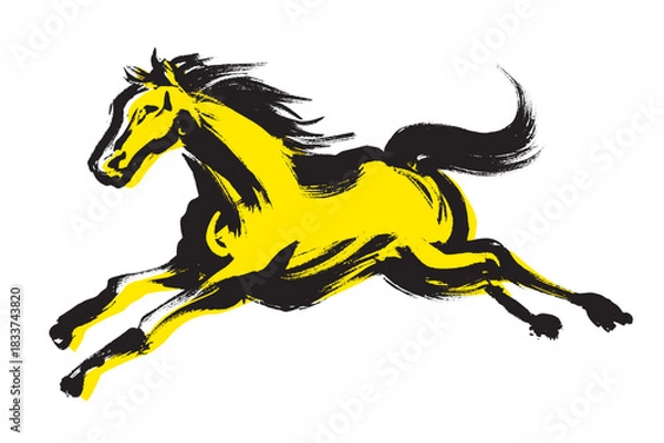 Obraz 筆で描いたダイナミックに走る馬のアートなイラスト