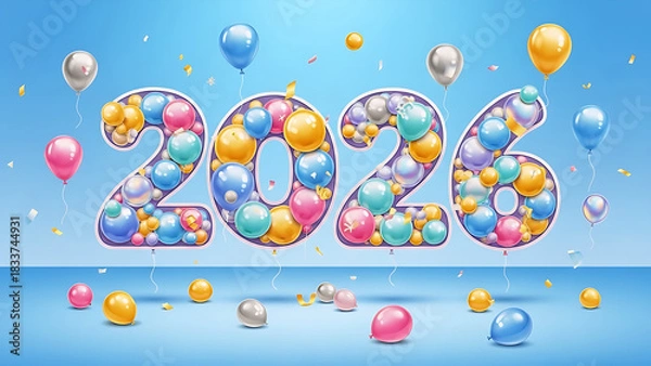 Fototapeta Ring in 2026 with this vibrant, festive design! Perfect for New Year's celebrations, event promotions, and cheerful greetings. It's sure to brighten any occasion.