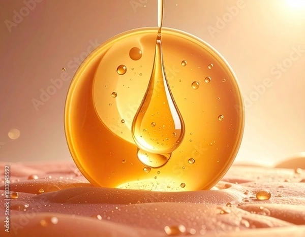 Obraz Drop of liquid falling from a sphere, close up.