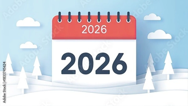 Obraz Calendar icon showing 2026 year in winter season style