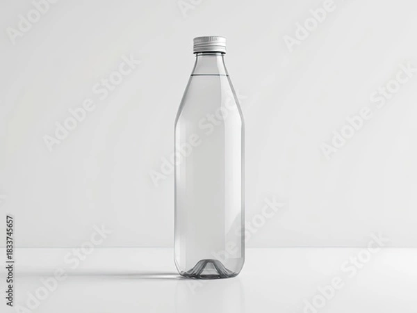 Obraz Clear water bottle on white surface with cap