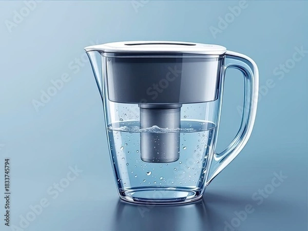 Obraz Glass water filter pitcher on blue background