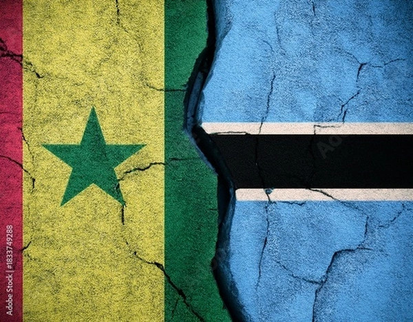 Obraz cracked floor between senegal and botswana flag