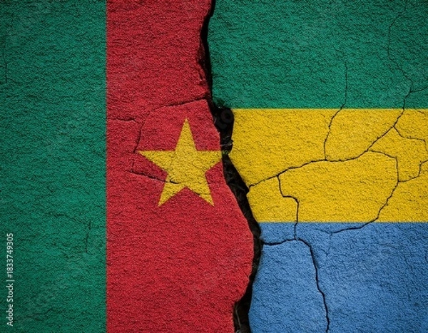 Obraz cracked floor between cameroon and gabon flag