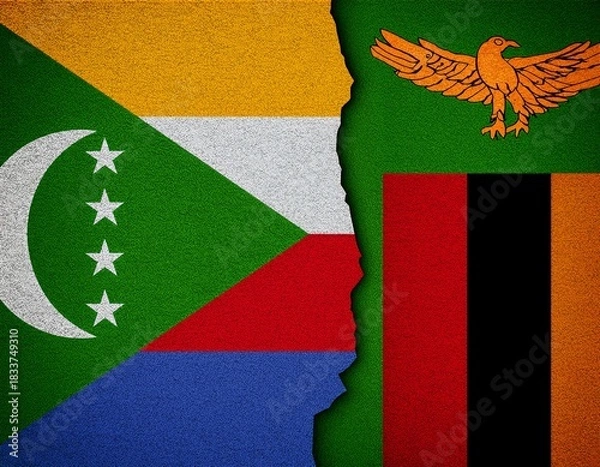 Obraz cracked floor between zambia and comoros flag