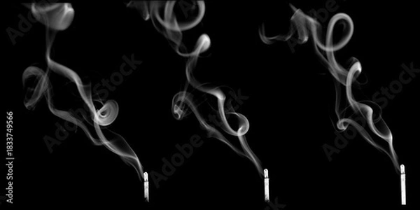 Fototapeta Realistic white smoke rising on a black background, with soft swirling texture and atmospheric fog effect, perfect for overlays, visual effects.