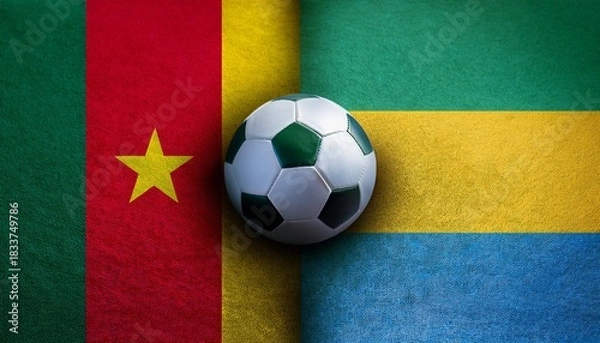 Obraz soccer ball between cameroon and gabon flag on each side background