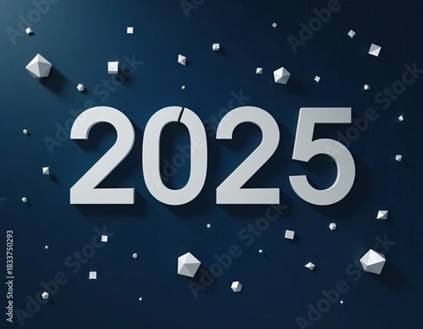 Obraz 2025 year in white letters with geometric shapes on blue