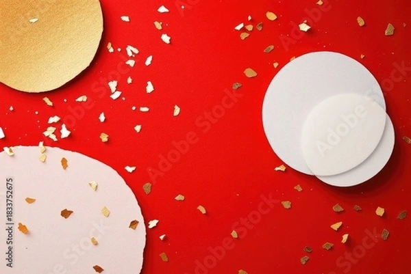 Fototapeta Abstract red background with gold and white elements