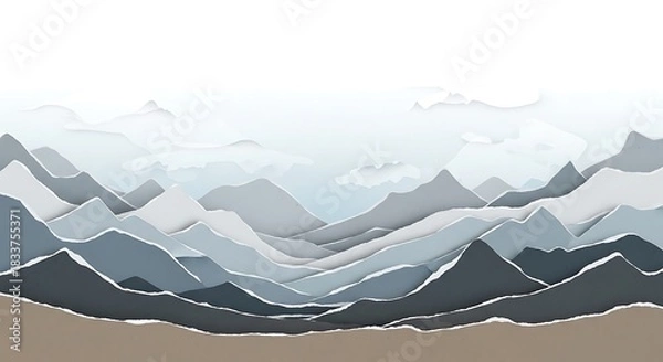 Fototapeta Abstract watercolor landscape art depicting layered mountain ranges in cool blue and gray tones