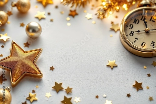 Obraz Festive holiday background with golden decorations